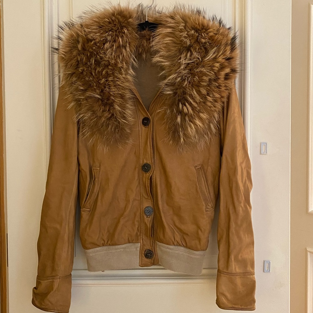 Giorgio Brato Leather Bomber with Fur Trim